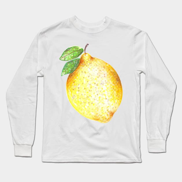 Watercolor Lemon Pattern on White Long Sleeve T-Shirt by Neginmf